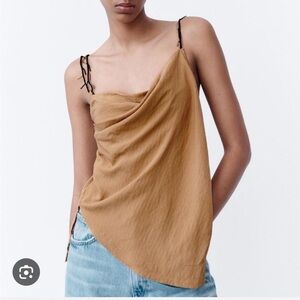 NWT Zara Tan Asymmetrical Beaded Top